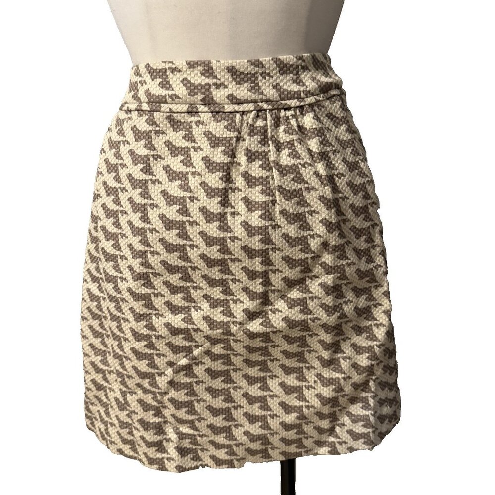 Boden Skirt Womens 10 R Brown Cream Print Stretch Cotton Skirt NEW